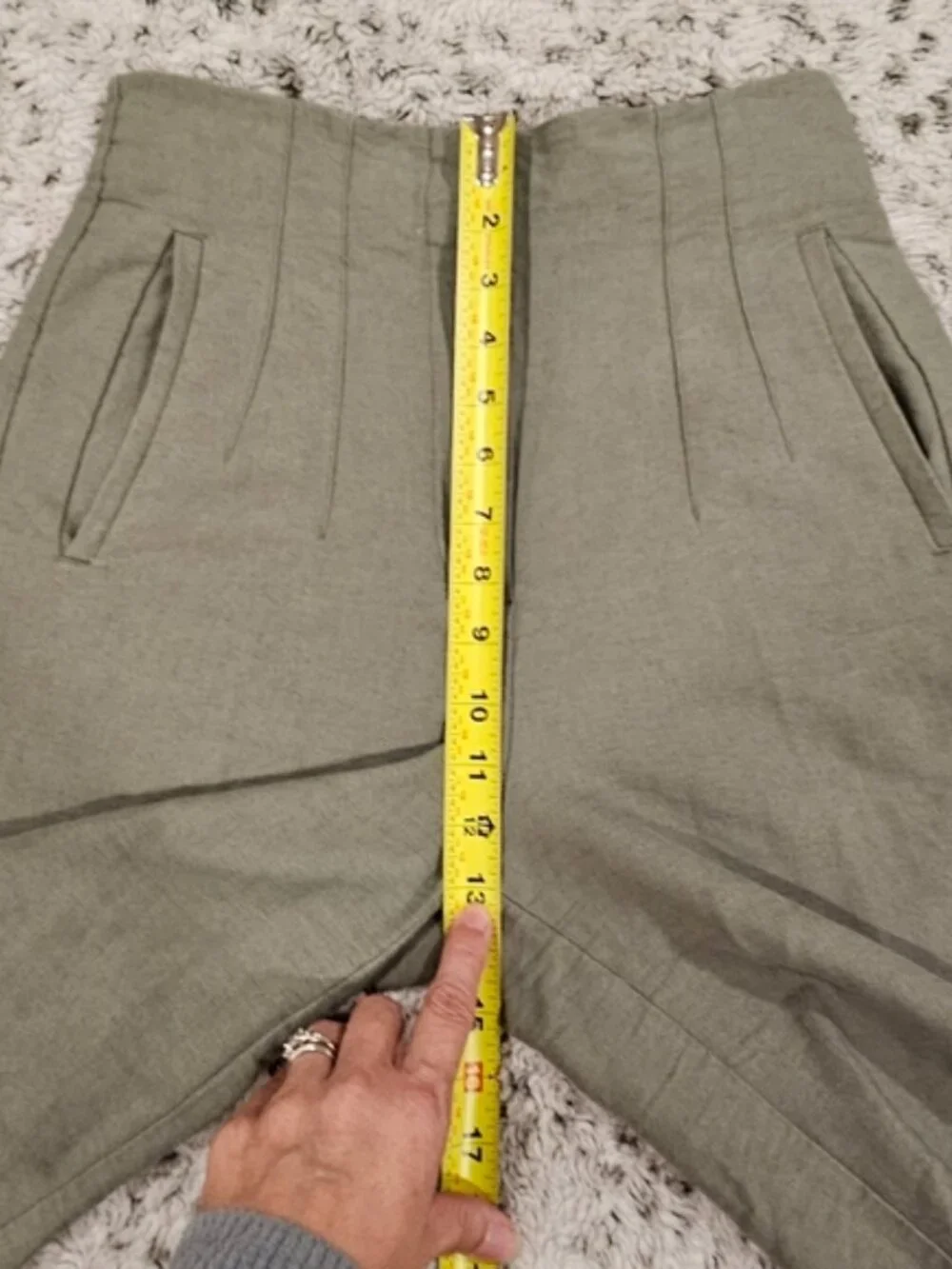 Zara SZ M Olive Green Linen Blend Wide Straight Leg Pants Hip Pockets